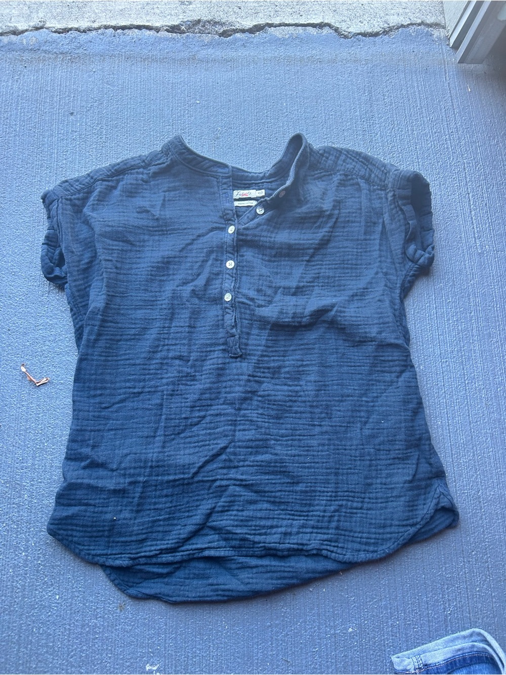 Faherty Navy Short-Sleeve Henley Gauze Top